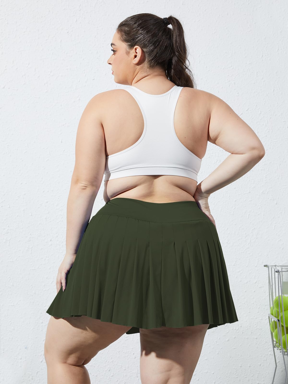 Plus Size Pleated Mini Skirt-Olive Green | Moon Wood