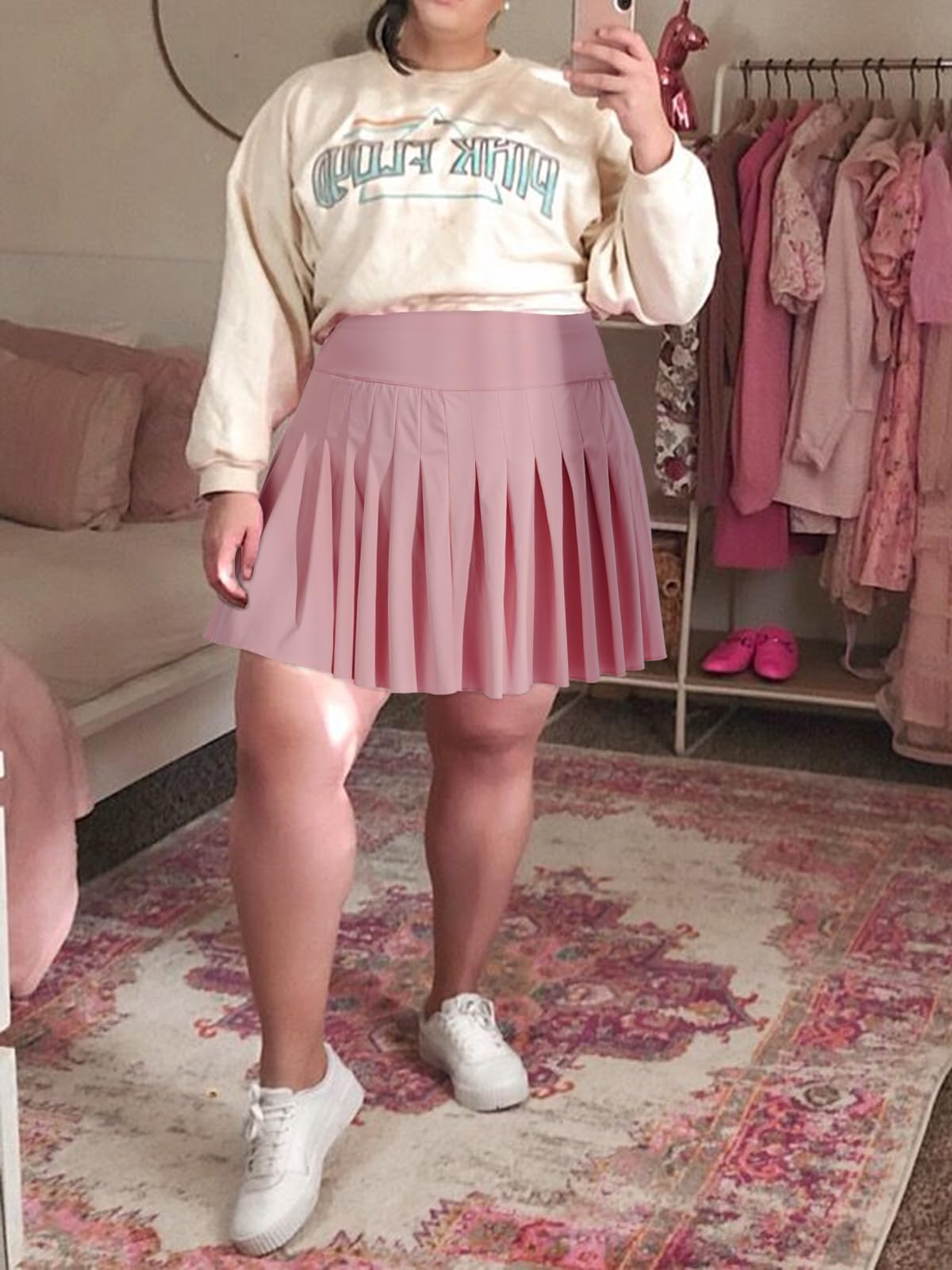 Plus Size Pleated Mini Skirt-Pink丨Moon Wood