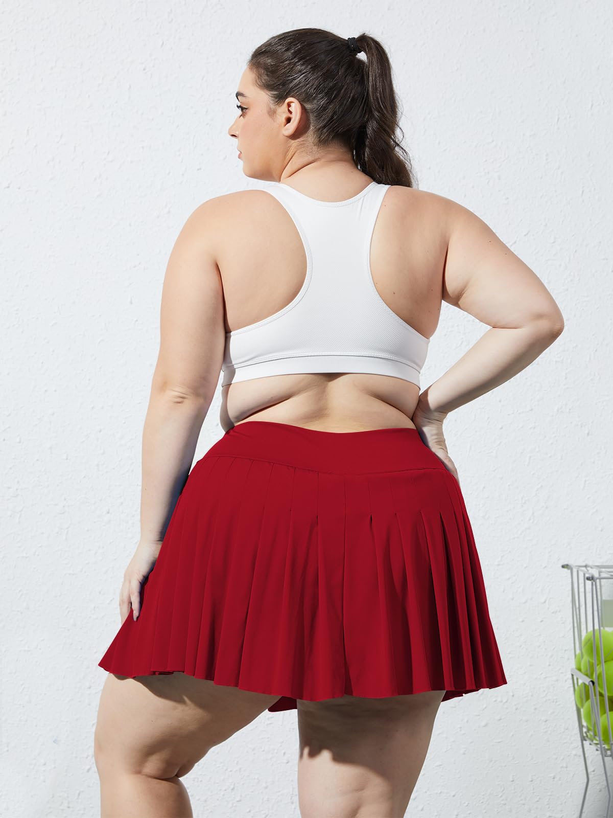 Plus Size Pleated Mini Skirt-Red | Moon Wood