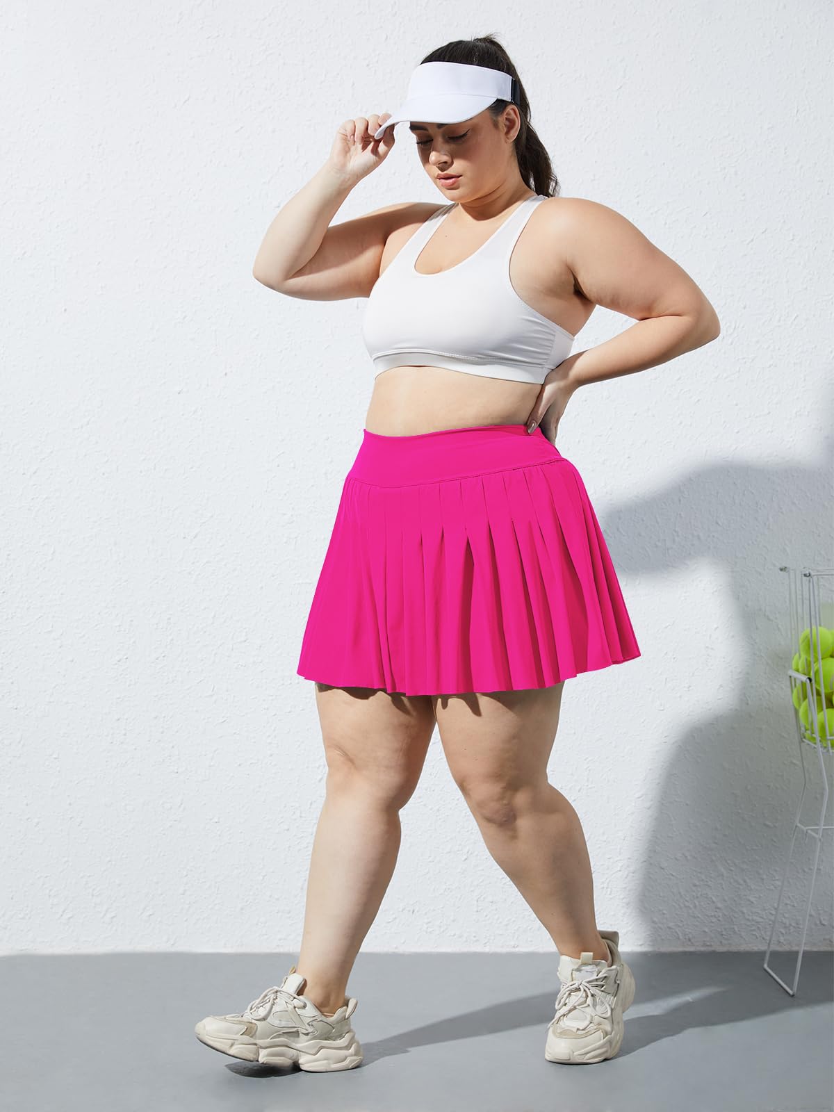 Plus Size Pleated Mini Skirt-Rose Red | Moon Wood