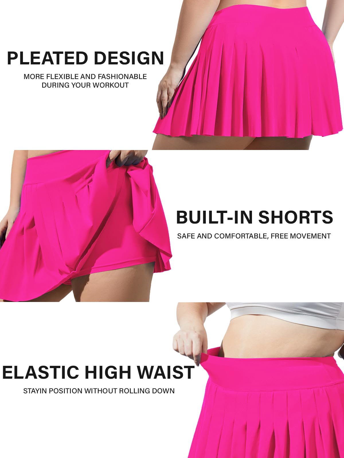 Plus Size Pleated Mini Skirt-Rose Red | Moon Wood