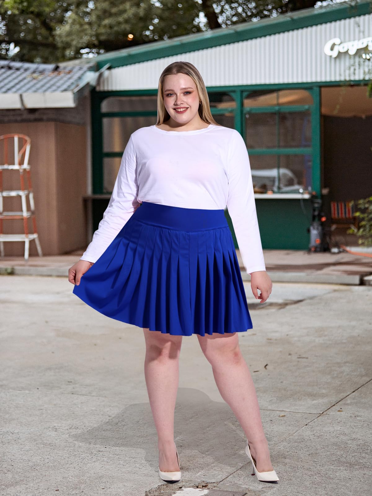 Plus Size Pleated Mini Skirt-Royal Blue丨Moon Wood