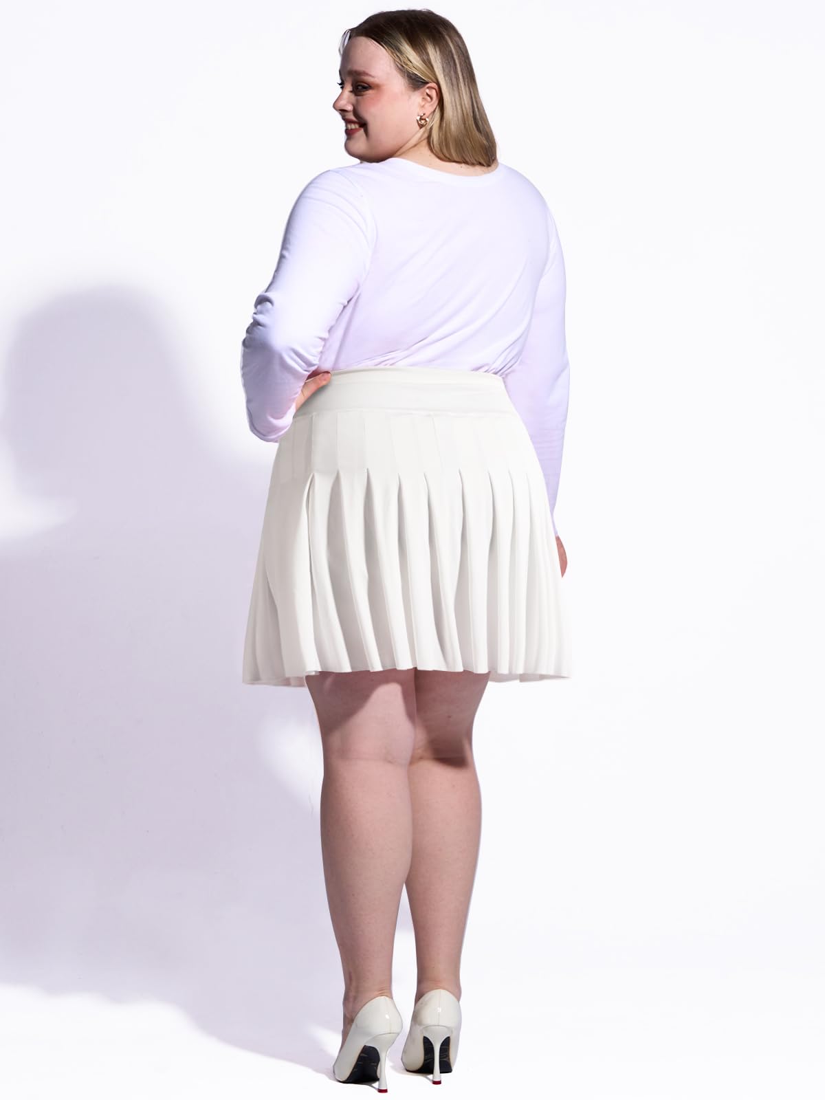 Plus Size Pleated Mini Skirt-White丨Moon Wood