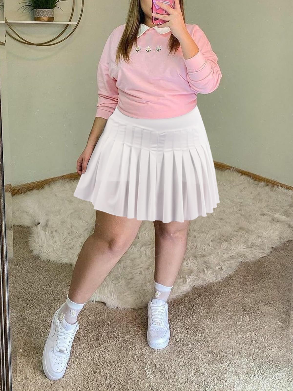 Plus Size Pleated Mini Skirt White