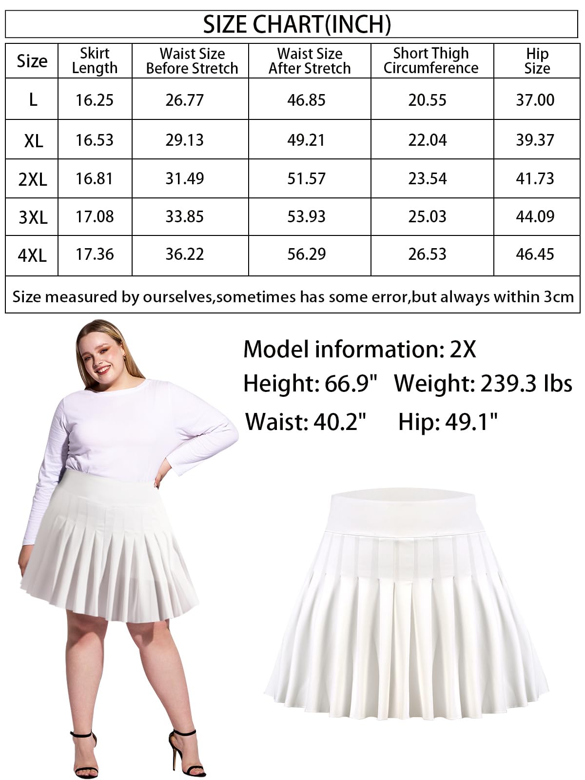 Plus Size Pleated Mini Skirt-White丨Moon Wood