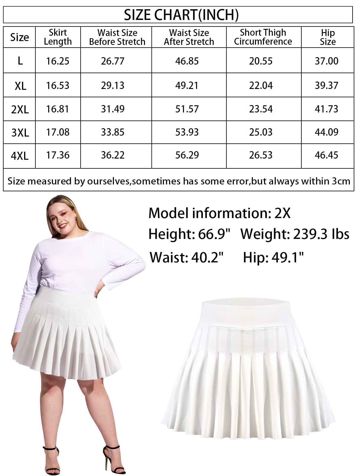 Plus Size Pleated Mini Skirt-White - Moon Wood