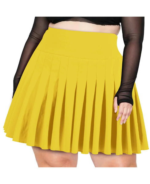 Plus Size Pleated Mini Skirt-Yellow | Moon Wood