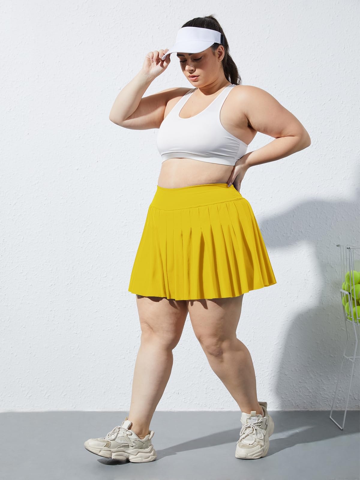 Plus Size Pleated Mini Skirt-Yellow | Moon Wood