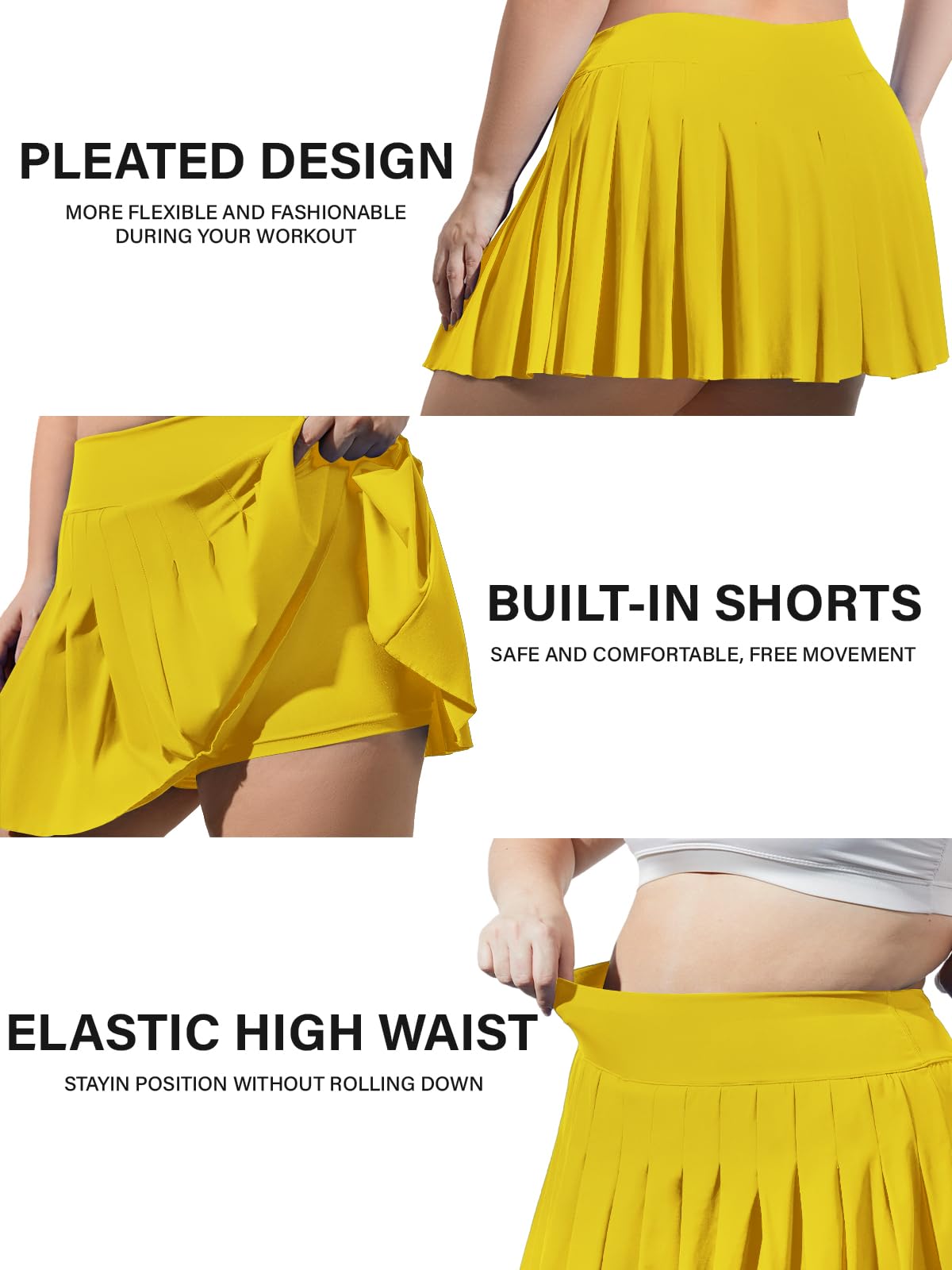 Plus Size Pleated Mini Skirt-Yellow | Moon Wood