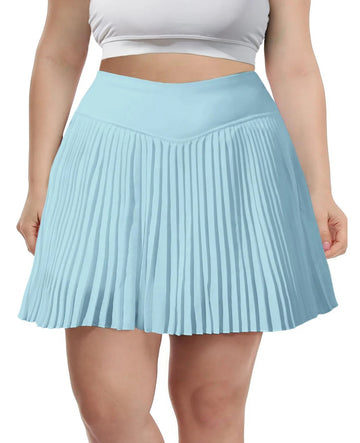 Plus Size Pleated Tennis Skirt with Shorts - Light Blue
