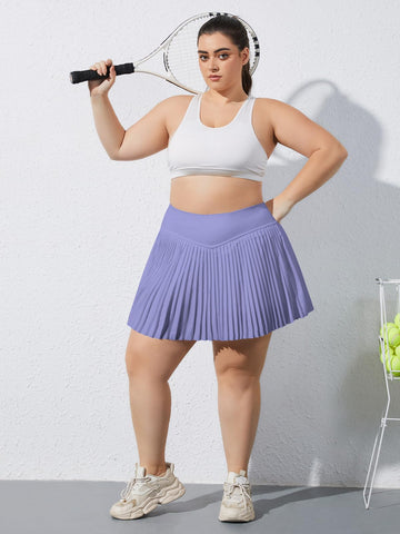 Plus Size Pleated Tennis Skirt with Shorts - Lilac