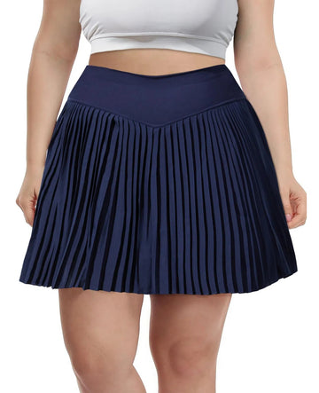 Plus Size Pleated Tennis Skirt with Shorts - Navy