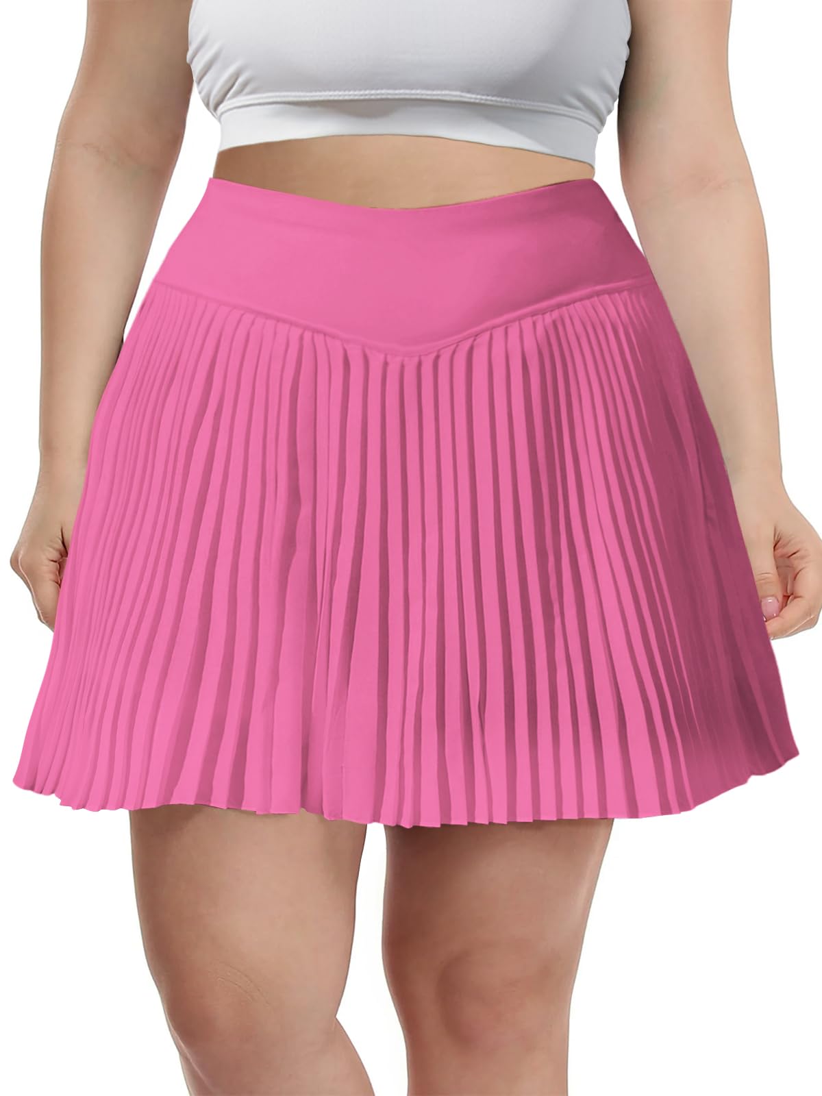 Plus Size Pleated Tennis Skirt with Shorts - Rose Pink