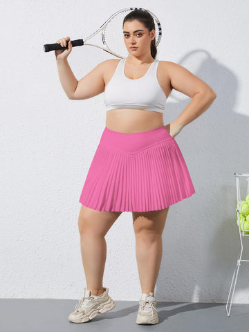 Plus Size Pleated Tennis Skirt with Shorts - Rose Pink