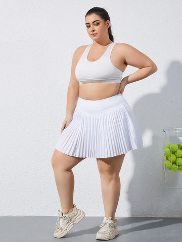 Plus Size Pleated Tennis Skirt with Shorts - White
