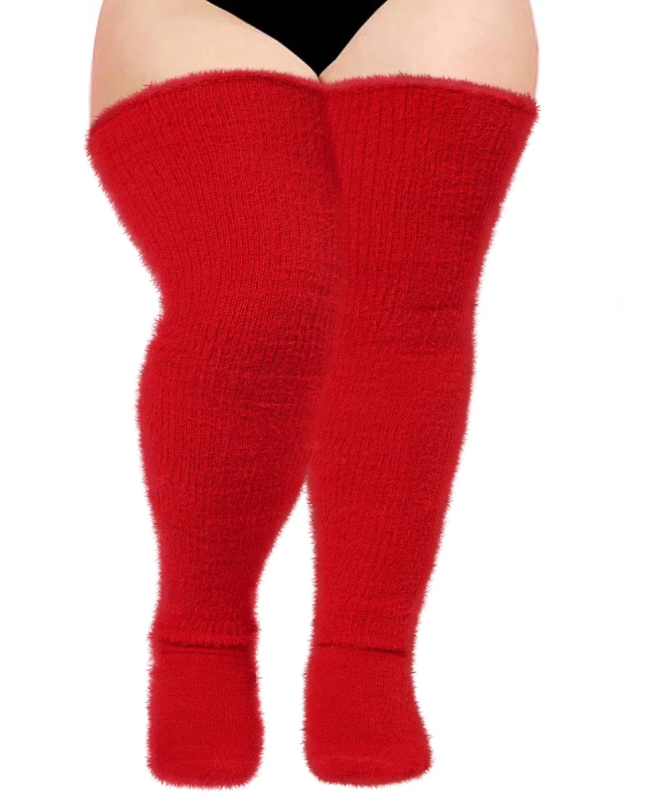 Plus Size Plush Thigh High Socks - Burgundy
