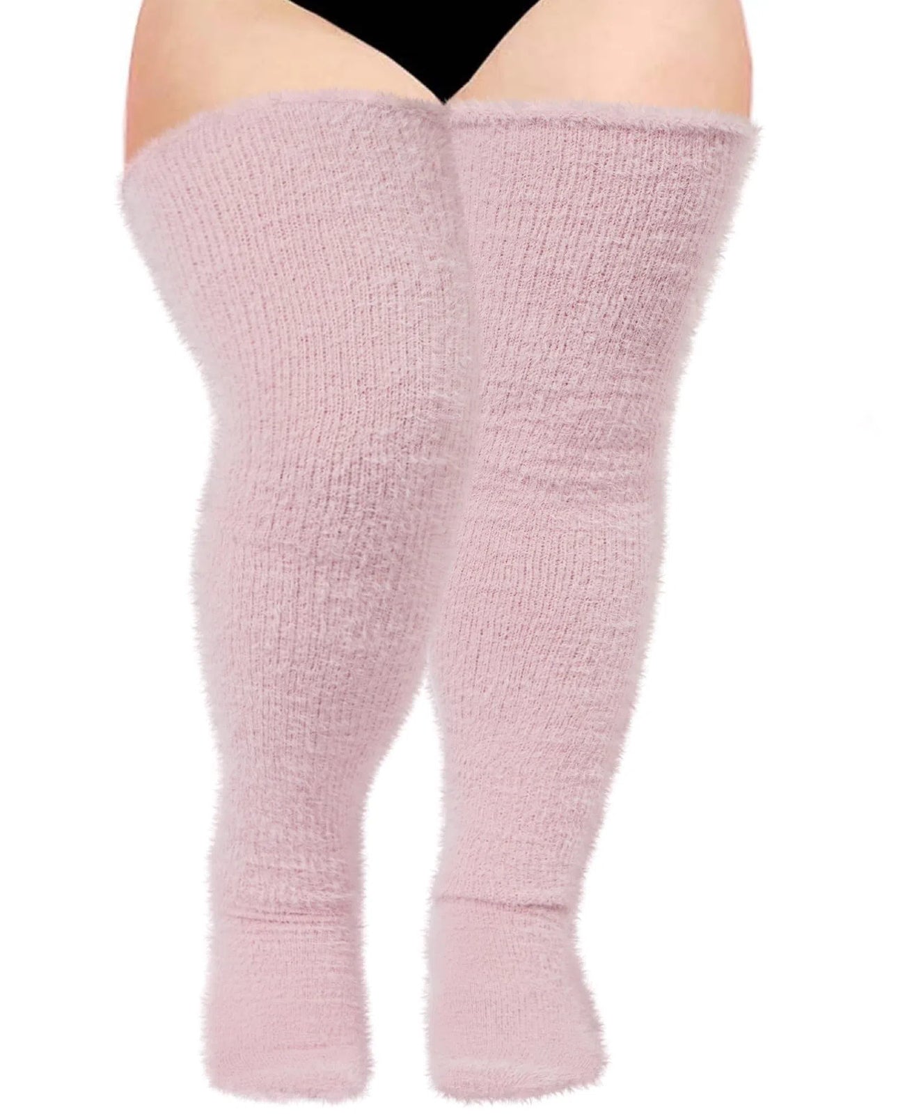 Plus Size Plush Thigh High Socks - Pink