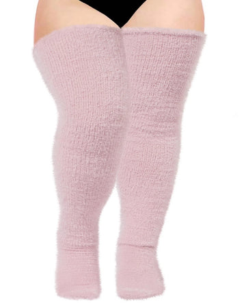 Plus Size Plush Thigh High Socks - Pink
