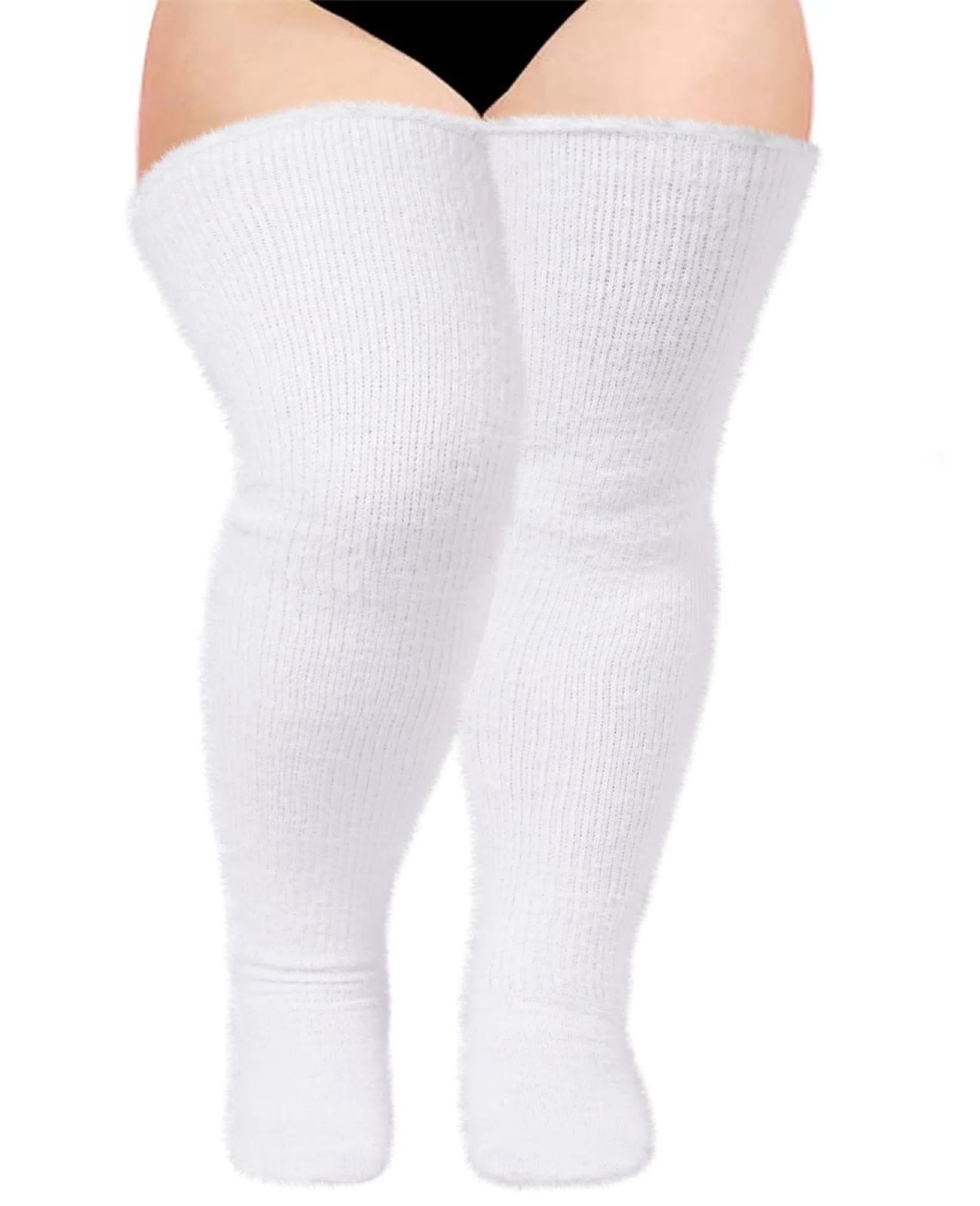 Plus Size Plush Thigh High Socks - White