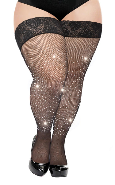 Plus Size Rhinestone Fishnet Stockings for Women Moon Wood