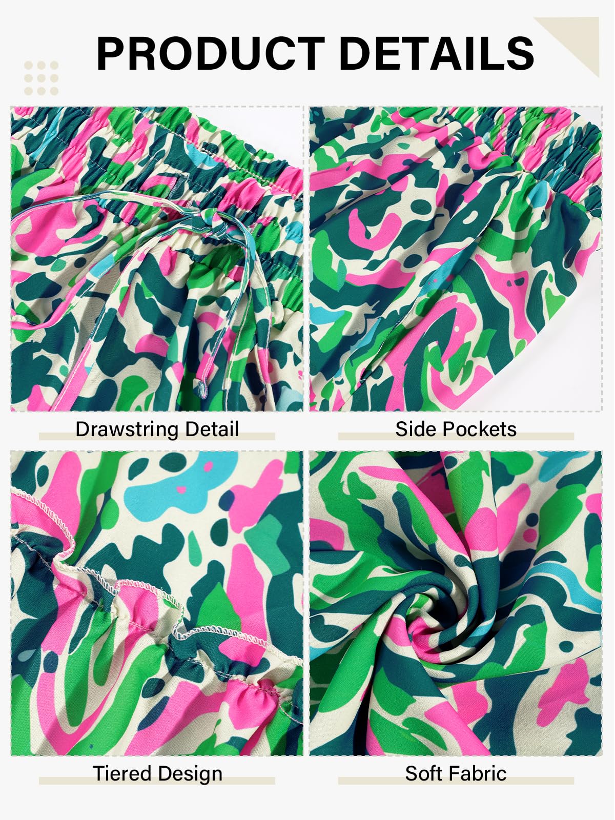 Plus Size Ruffle Midi Skirt with Pockets - Green Pink Painterly-Moon Wood