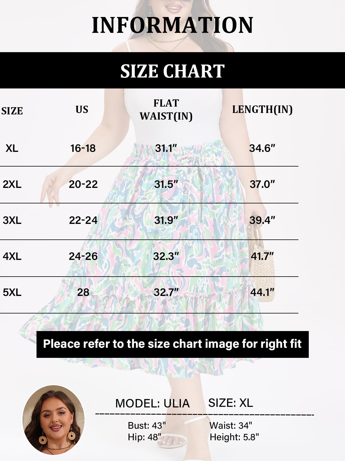 Plus Size Ruffle Midi Skirt with Pockets - Green Pink Painterly-Moon Wood