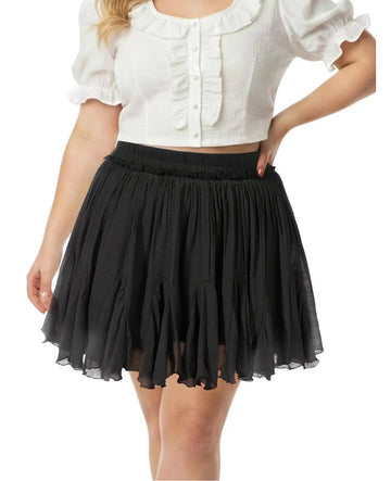 Plus Size Ruffle Mini Skirts - Black-Moon Wood