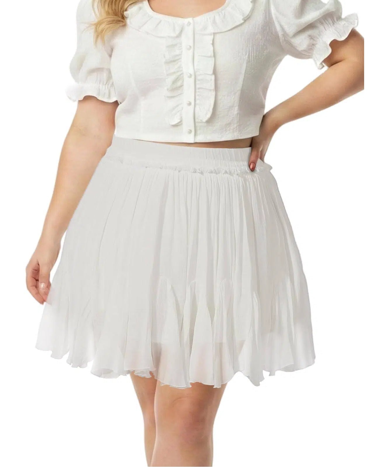 Plus Size Ruffle Mini Skirts - White-Moon Wood