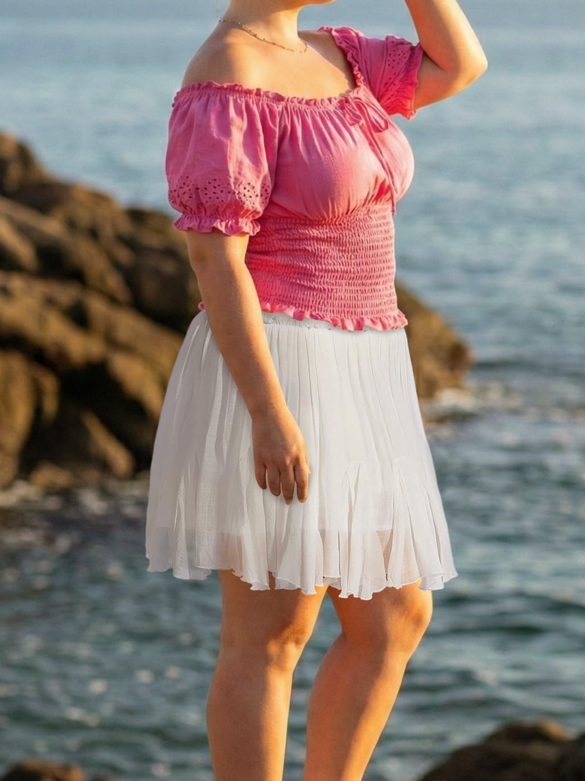 Plus Size Ruffle Mini Skirts - White-Moon Wood