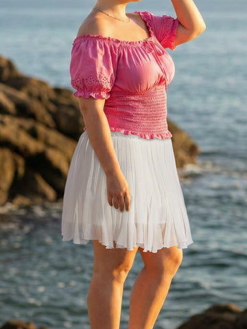 Plus Size Ruffle Mini Skirts - White-Moon Wood