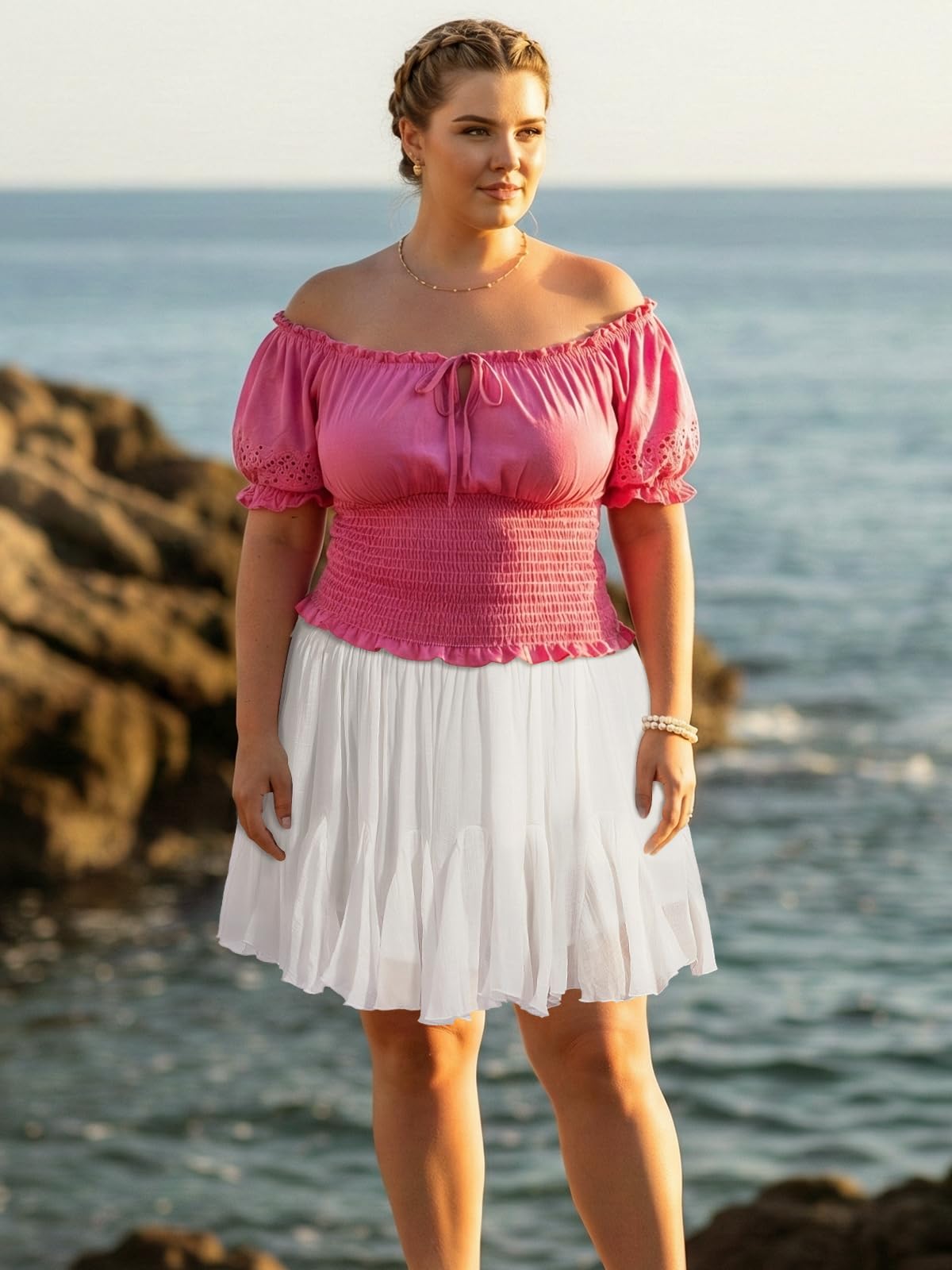 Plus Size Ruffle Mini Skirts - White-Moon Wood