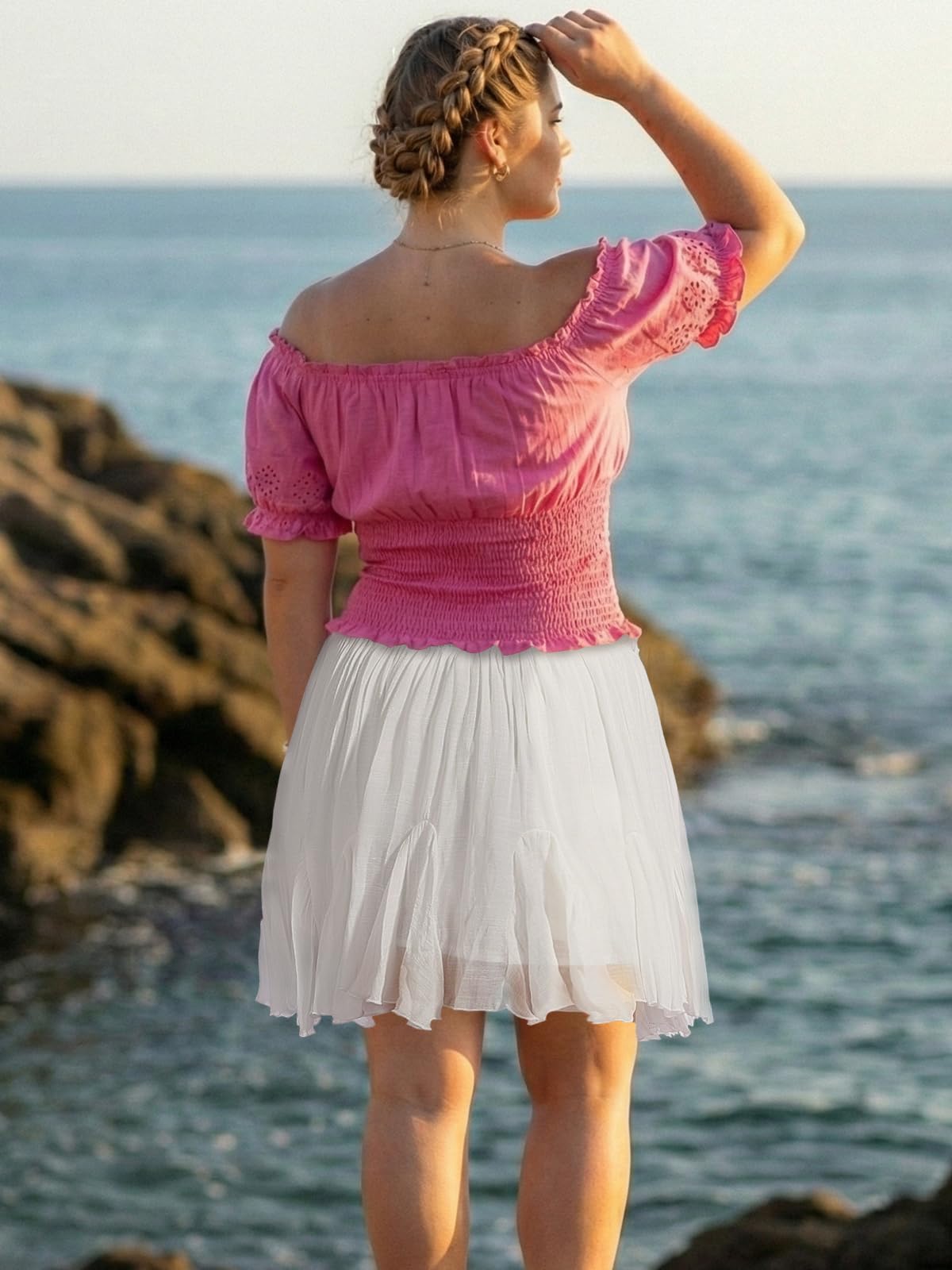 Plus Size Ruffle Mini Skirts - White-Moon Wood