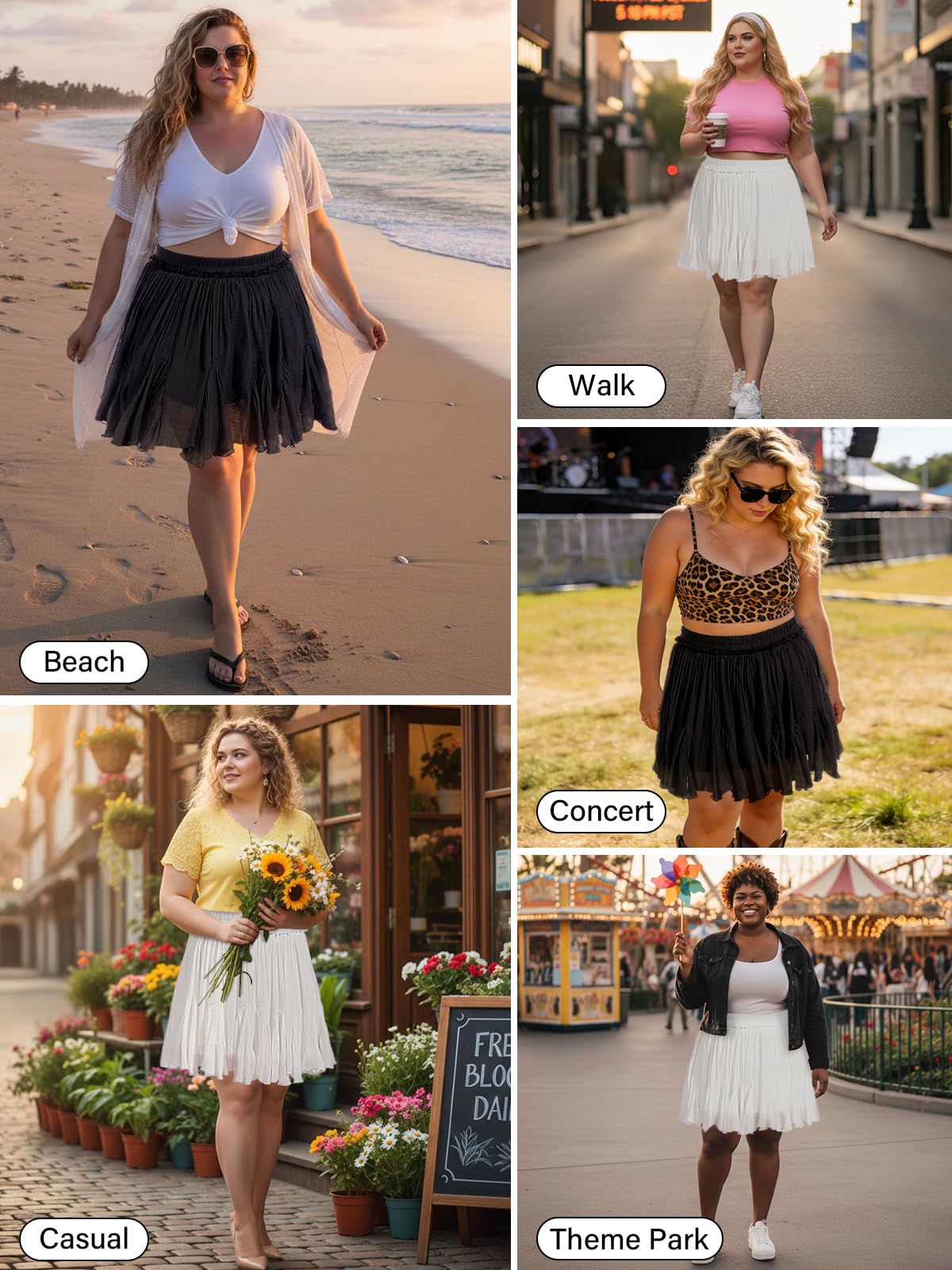 Plus Size Ruffle Mini Skirts - White-Moon Wood