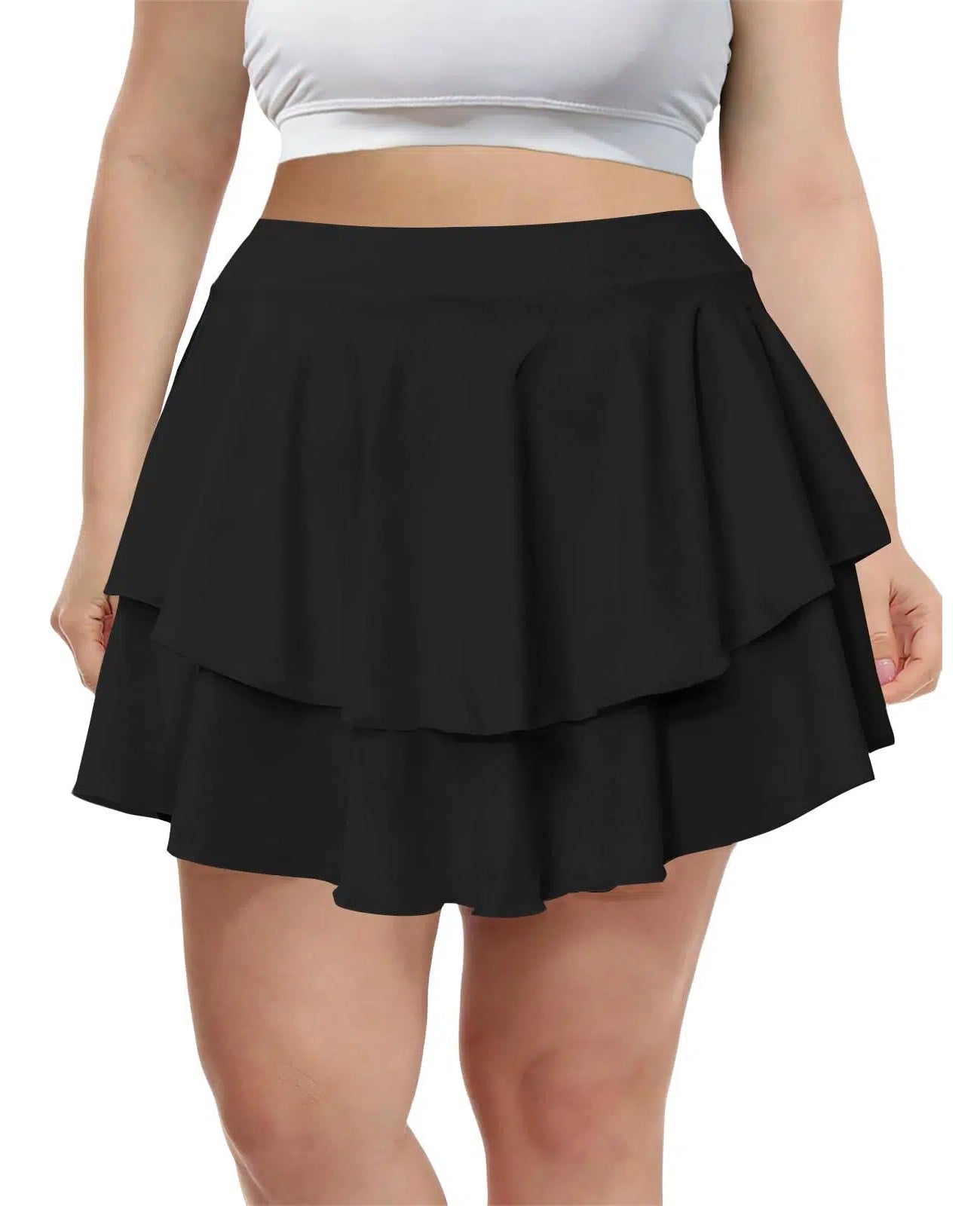 Plus Size Ruffle Tennis Skirt with Pockets - Black | Moon Wood