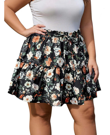 Plus Size Ruffle Tiered Skirt Flowy Floral-Flower