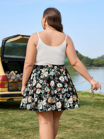 Plus Size Ruffle Tiered Skirt Flowy Floral-Flower