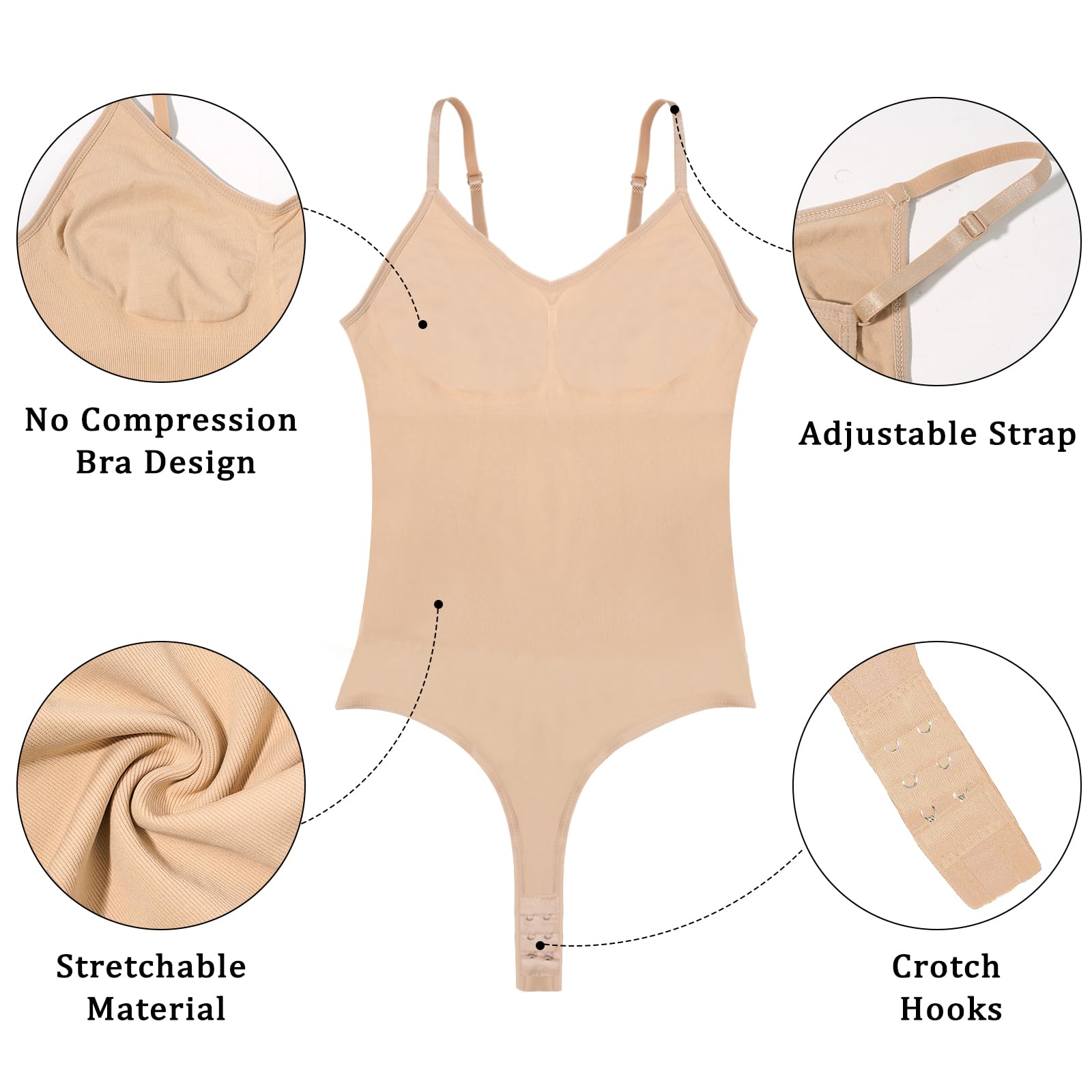 Plus Size Shapewear Bodysuit for Women - Beige Thong - Moon Wood