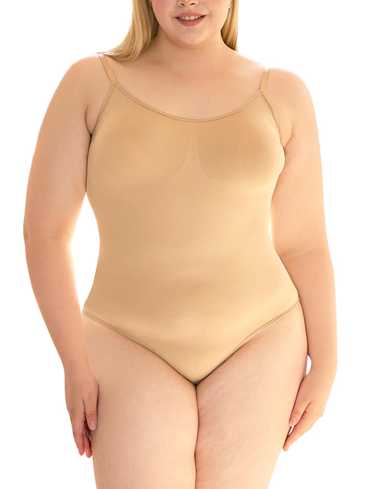 Plus Size Shapewear Bodysuit for Women - Beige Thong - Moon Wood