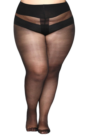 Plus Size Sheer High Waist Stocking-Black