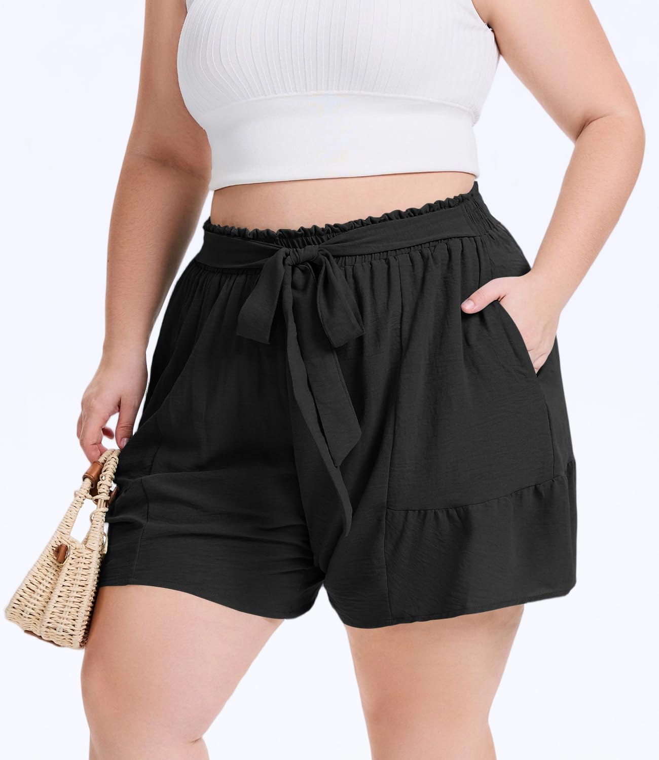 Plus Size Shorts Casual Wide Leg Flowy - Black | Moon Wood