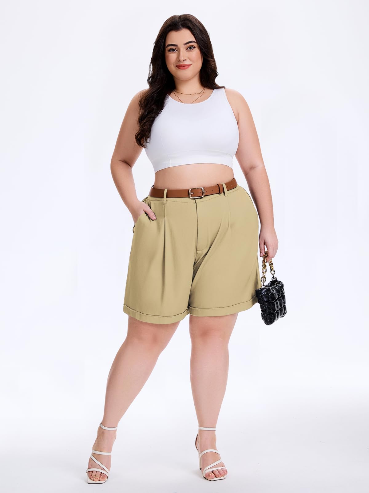 Plus Size Shorts for Women Wide Leg - Khaki | Moon Wood