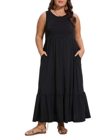 Plus Size Sleeveless Crewneck Tank Dress-Black