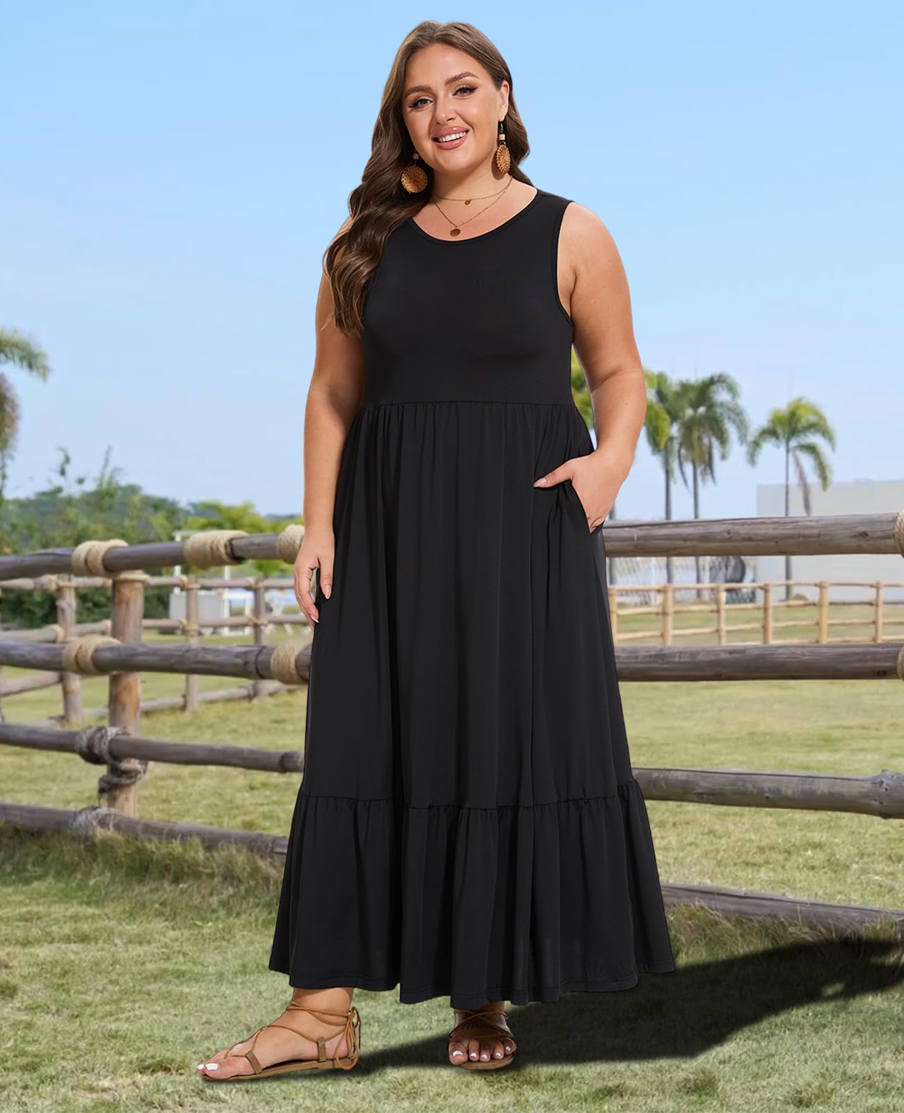 plus size tank dress Plus Size Sleeveless Crewneck Tank Dress-Black, 4XL