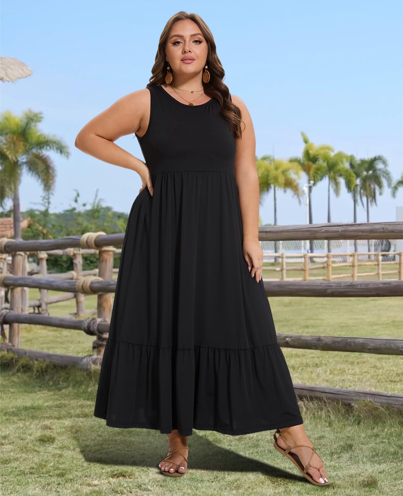 Plus Size Sleeveless Crewneck Tank Dress-Black, 4XL Plus Size Sleeveless Crewneck Tank Dress-Black, 4XL