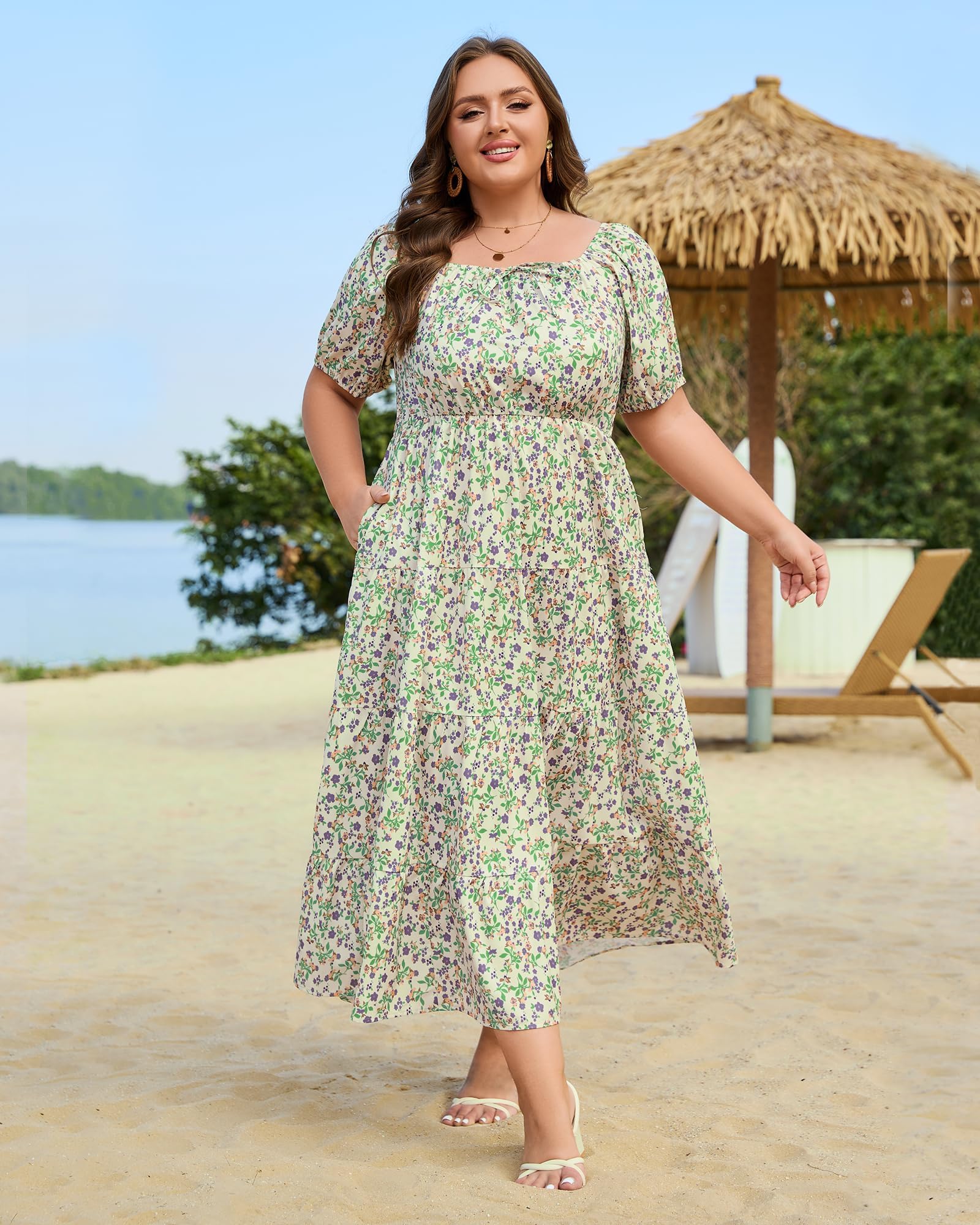 plus size green floral maxi dress Women's Pleated Petal Maxi Dress, Green