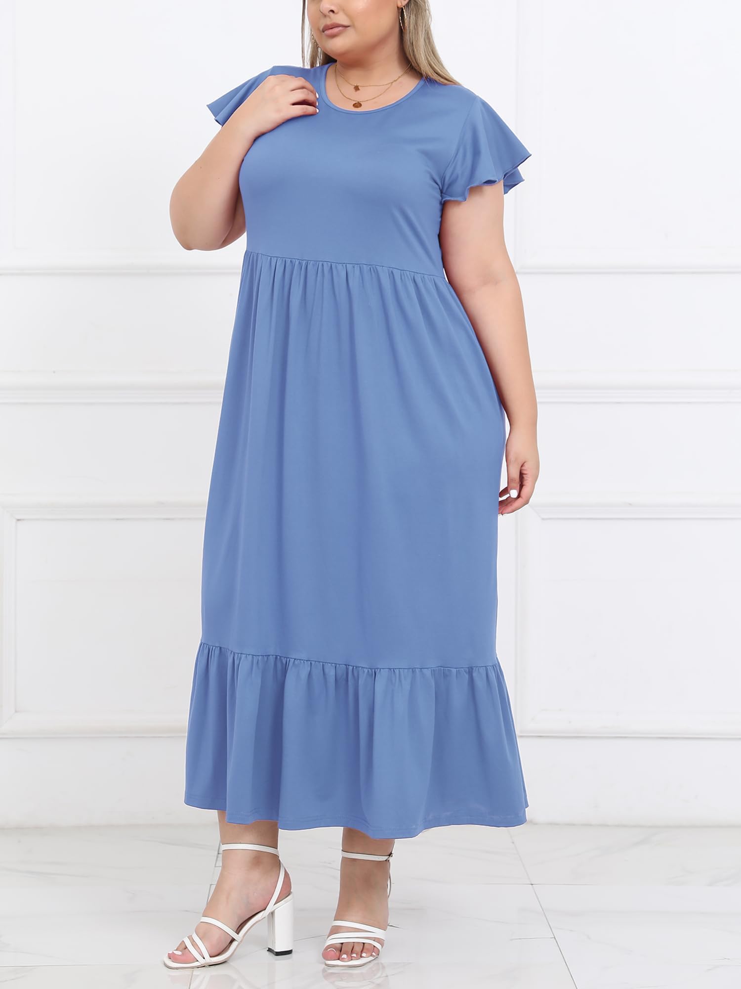 Plus Size Summer Dress Crew Neck RuffleMoon Wood Plus Size Summer Dress Crew Neck RuffleMoon Wood
