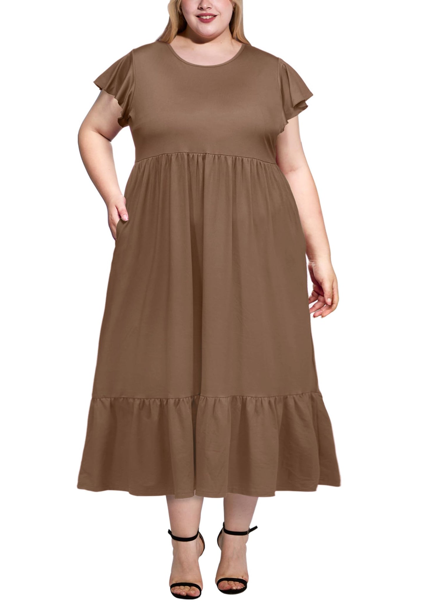 Plus Size Summer Dress Crew Neck Ruffle丨Moon Wood