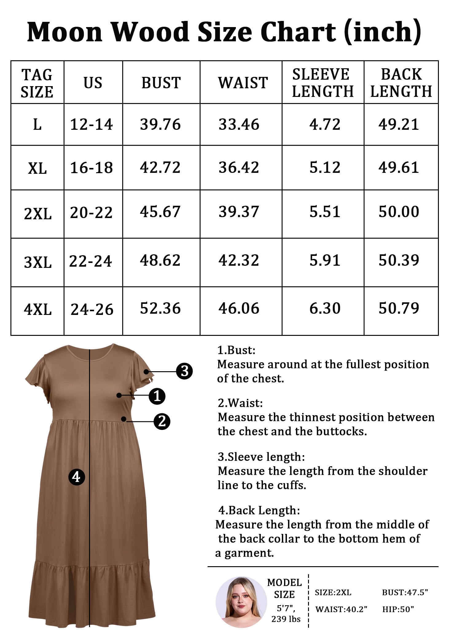 Plus Size Summer Dress Crew Neck Ruffle丨Moon Wood