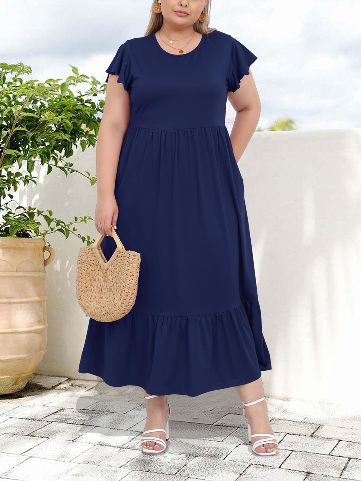 Plus Size Summer Dress Crew Neck RuffleMoon Wood Plus Size Summer Dress Crew Neck RuffleMoon Wood