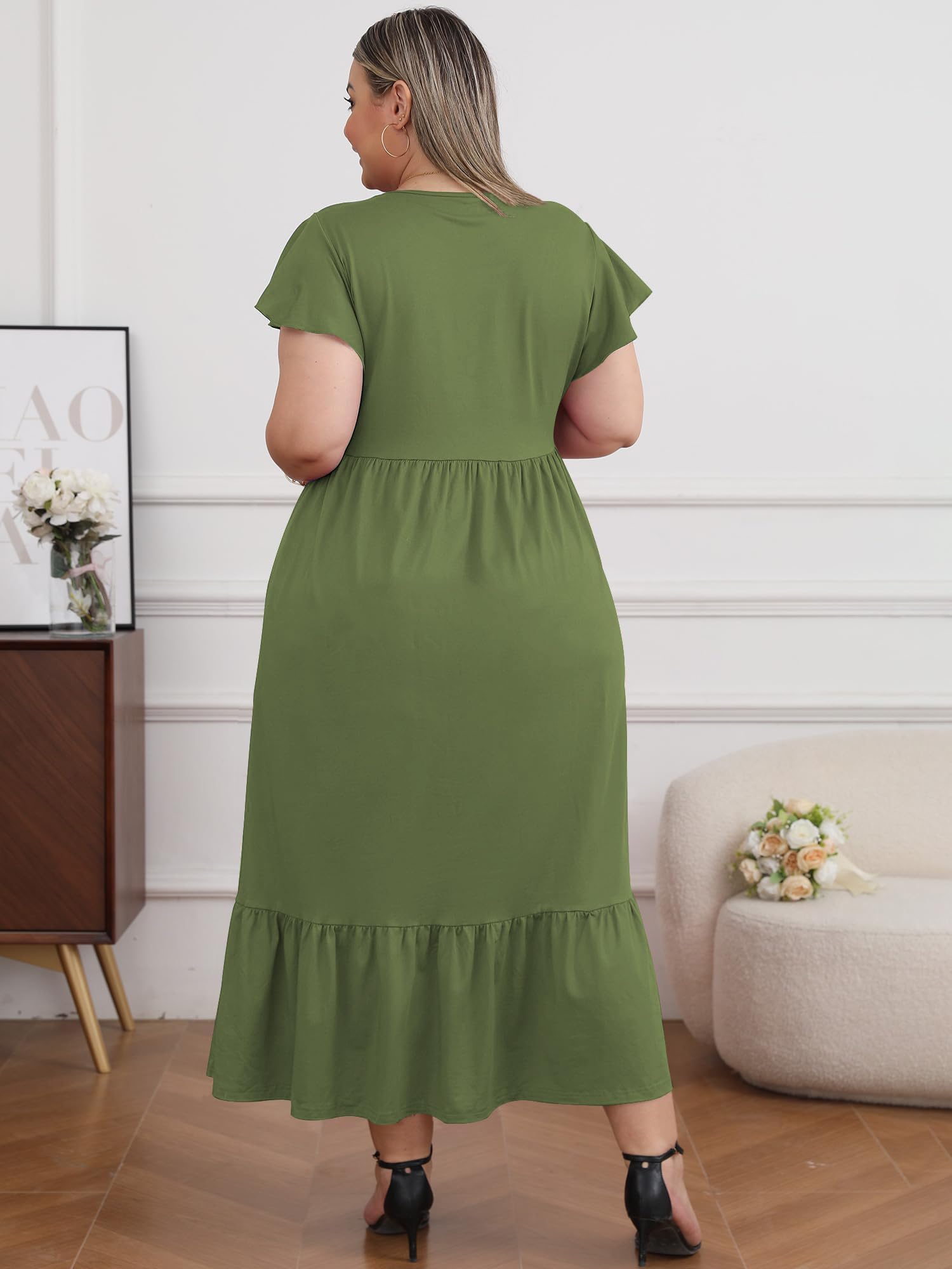 Plus Size Summer Dress Crew Neck Ruffle丨Moon Wood